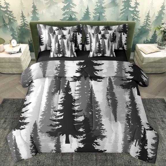 Homewish Adult Rustic Farmhouse Twin Bedding Sets 7-Piece, Jungle Botanical Bedding Comforter Set, Grey Watercolor Art Reversible Sheet Sets, Super Cozy Room Decor