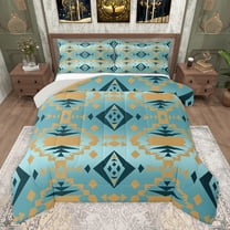 Homewish Adult Turquoise Aztec Bedding Comforter Set, Chic Triangle Abstract Twin Comforter Sets, Western Hippie Bohemian Reversible Bedding Set, Luxury Bedroom Decor, 2-Piece