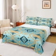 thumbnail image 1 of Homewish Adult Turquoise Aztec Twin Sheet Sets, Chic Triangle Abstract Twin Fitted Sheet, Western Hippie Bohemian Flat Sheet, Luxury Bedroom Decor, 3-Piece, 1 of 8
