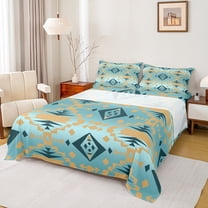 Homewish Adult Turquoise Aztec Twin Sheet Sets, Chic Triangle Abstract Twin Fitted Sheet, Western Hippie Bohemian Flat Sheet, Luxury Bedroom Decor, 3-Piece