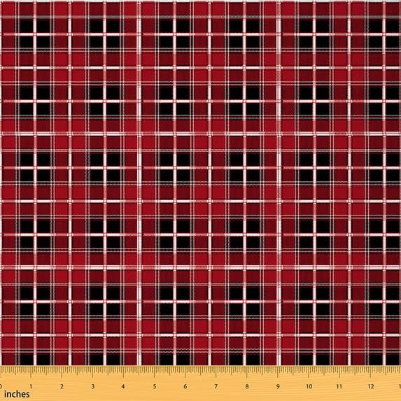 Homewish Adult Vintage Buffalo Fabric by the Yard 1 Yard, Black Red Checkered Abstract Room Decor Fabric by the Yard, Square Plaid Sewing Fabric, Luxury Bedroom Decor