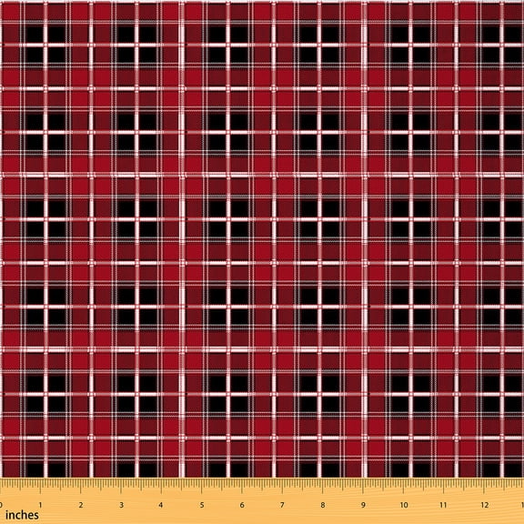 Homewish Adult Vintage Buffalo Fabric by the Yard 2 Yards, Black Red Checkered Abstract Sewing Fabric, Square Plaid Fabric for Sewing, Luxury Bedroom Decor