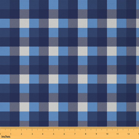 Homewish Adult Vintage Buffalo Fabric by the Yard 2 Yards, Blue Checkered Abstract Sewing Fabric, Square Plaid Fabric for Sewing, Lightweight Room Decor