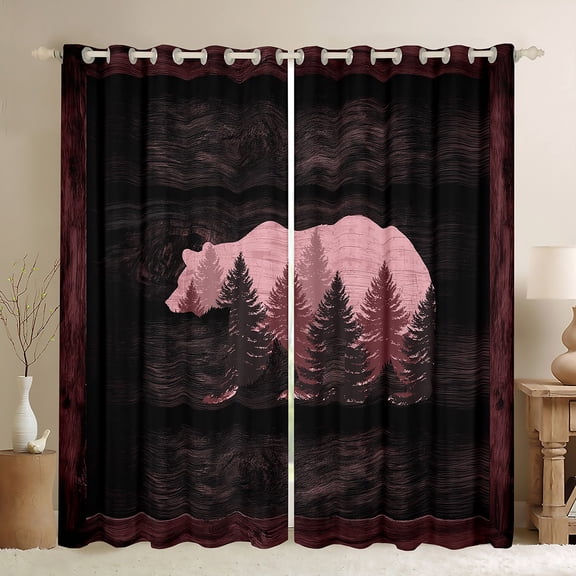 Homewish Adult Wildlife Bear Curtains Pack of 2 (42x84 Each), Rustic Lodge Cabin Curtains Blackout, Animal Wildlife Bedroom Curtains,Curtains and Drapes Decor