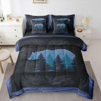 Homewish Adult Wildlife Bear Twin Bedding Sets 7-Piece, Rustic Lodge Cabin Bedding Comforter Set, Animal Wildlife Reversible Sheet Sets, Breathable Home Decor
