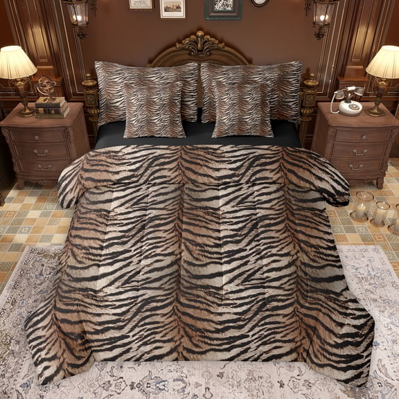 Homewish Adults Female Men Abstract Animal Zebra Bedding Comforter Set 7-Piece,Abstract Gradient Geometric Stripes King Bedding Sets,Jungle Wildlife Print Ultra Soft Bed Sheets