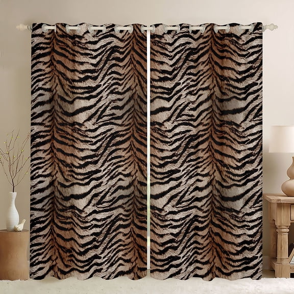 Homewish Adults Female Men Abstract Animal Zebra Blackout Curtains Set of 2 (52x84 Each),Abstract Gradient Geometric Stripes Window Curtains,Jungle Wildlife Print Curtains and Drapes