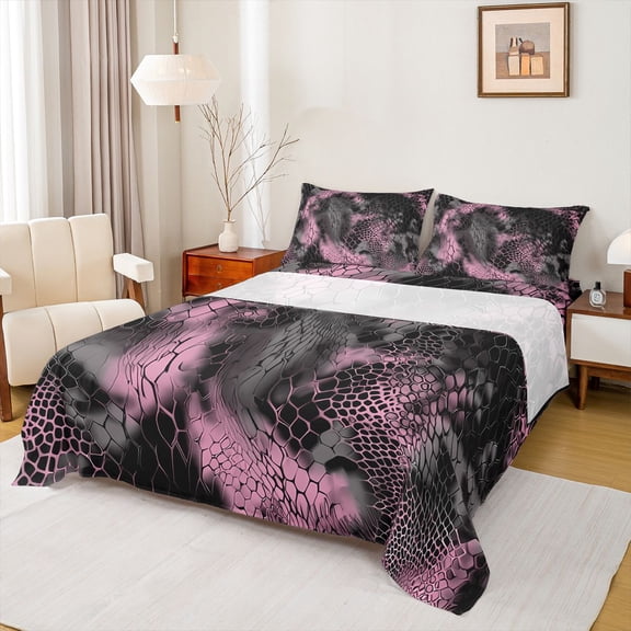 Homewish Adults Female Men Abstract Snake Pattern Twin Sheet Sets 3pcs,Gradient Animal Print Twin Fitted Sheet Microfiber,Vintage Retro Ombre Aesthetic Breathable Flat Sheet