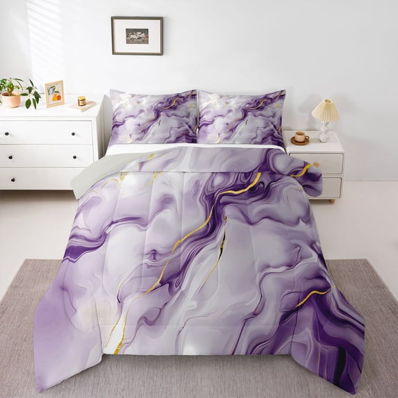 Homewish Aesthetic Artwork Queen Comforter Set,Purple Mountain Fluid Comforter Sets Queen,Light Gray Reversible,3 Pieces,1 Comforter and 2 Pillowcases