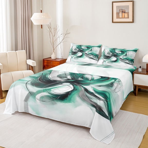Homewish Aesthetic Ombre Queen Sheets,Geometric Abstract Queen Sheet Sets,Mint Green,4 Pieces,1 Flat Sheet, 1 Fitted Sheet and 2 Pillowcases