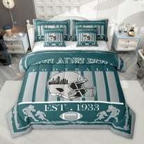 Homewish Boys Ball Game 7-Piece Twin Bedding Sets,Philadelphia Rugby Bedding Comforter Set,Gray Green Sheet Sets For Boys Teens,Breathable Home Decor Reversible