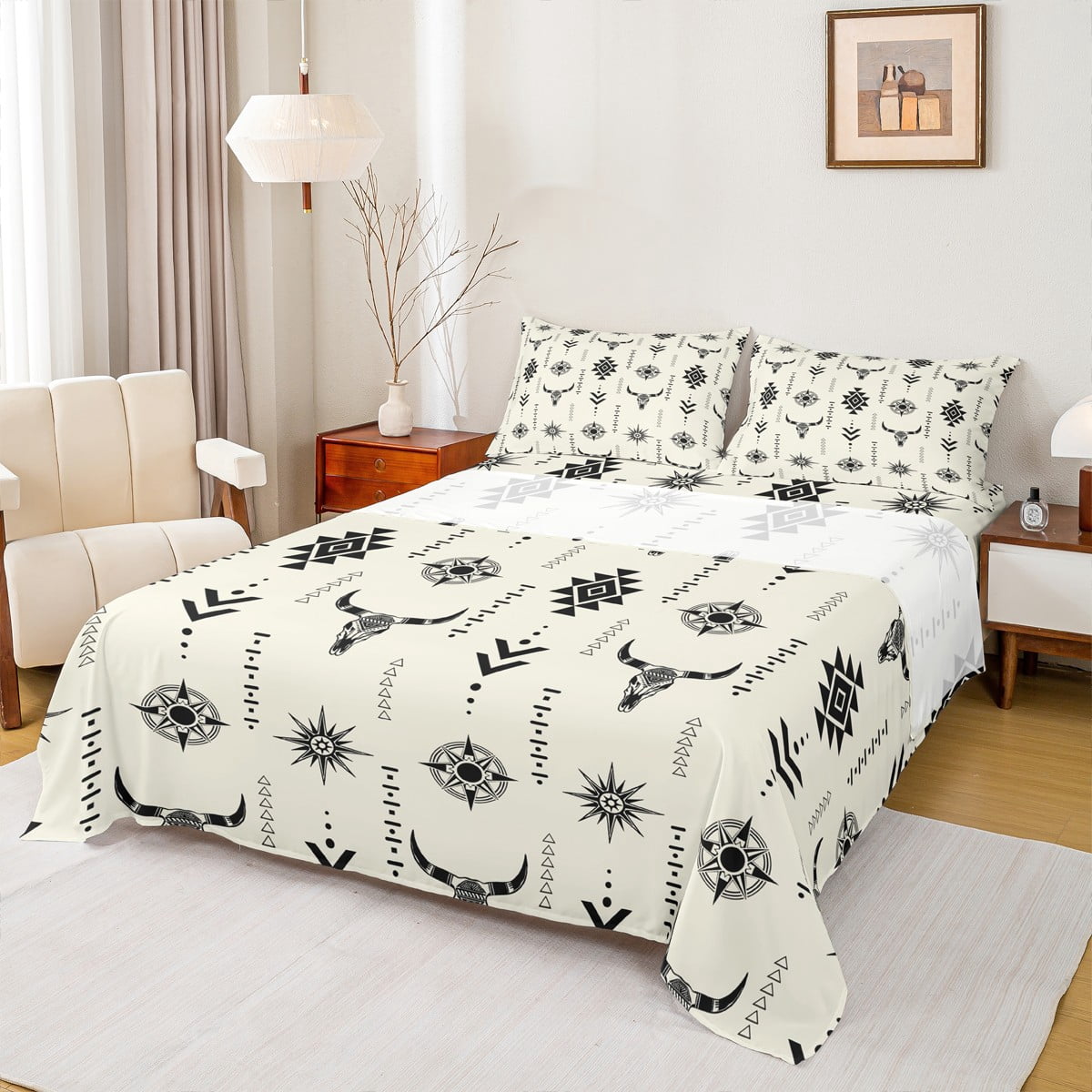Homewish Ancient Aztec Western Bed Sheets,Bull Skull King Sheets,Rustic ...