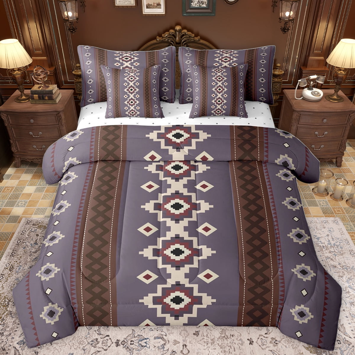 Homewish Ancient Bohemain Aztec 7-Piece Bedding Comforter Set,Rustic ...
