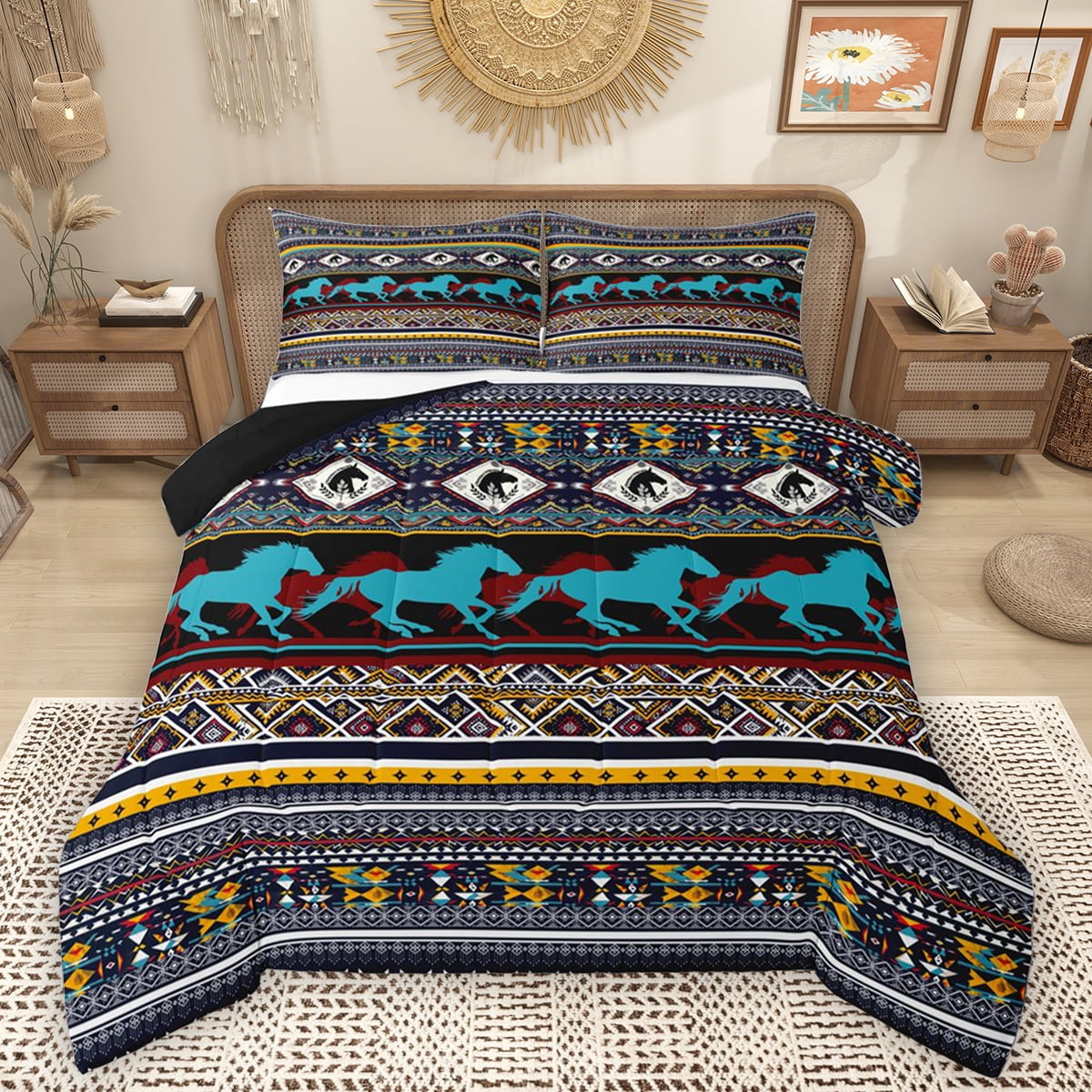 Homewish Ancient Boho Aztec Queen Comforter Set,Western Cowboy Horse ...