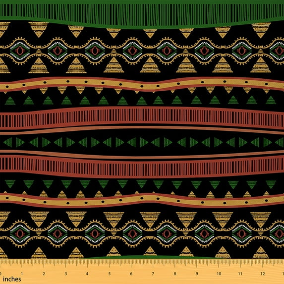 Homewish Ancient Boho Geometric Fabric by the Yard 1 Yard,Bohemain Stripes Lines Home Decor Fabric by the Yard,Orange Blue Black Sewing Fabric For Men Women,Super Cozy Room Decor