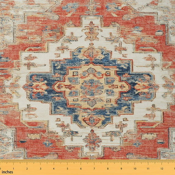Homewish Ancient Boho Geometric Fabric by the Yard 3 Yard,Bohemain Flower Floral Sewing Fabric,Beige Orange Blue Room Decor Fabric by the Yard For Men Women,Super Cozy Room Decor