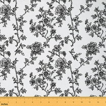 Homewish Ancient Flower Rose Fabric by the Yard 1 Yard,Rustic Floral Home Decor Fabric by the Yard,White Black Sewing Fabric For Girls,Luxury Bedroom Decor