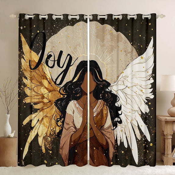 Homewish Angel Elf Curtains Pack of 2 (42x84 Each) for Teens Female Men,Golden Bling Glitter Curtains Blackout,Dreamy Princess Bedroom Curtains,Breathable Home Decor