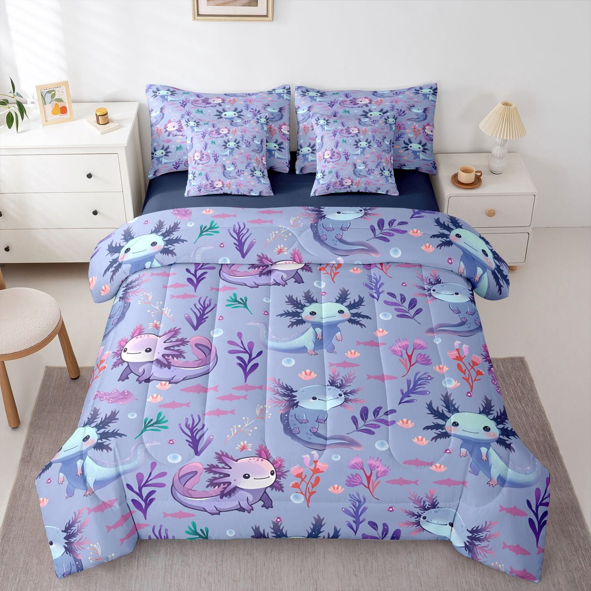 Homewish Animal Axolotl 7-Piece Full Bedding Set - Ocean Salamander ...
