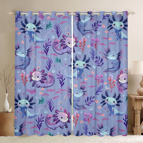 Homewish Animal Axolotl Curtains Pack of 2 (42x84 Each) for Child Boys Girls,Ocean Sea Salamander Curtains Blackout,Cartoon Cute Wildlife Bedroom Curtains,Ultra Soft Home Decor