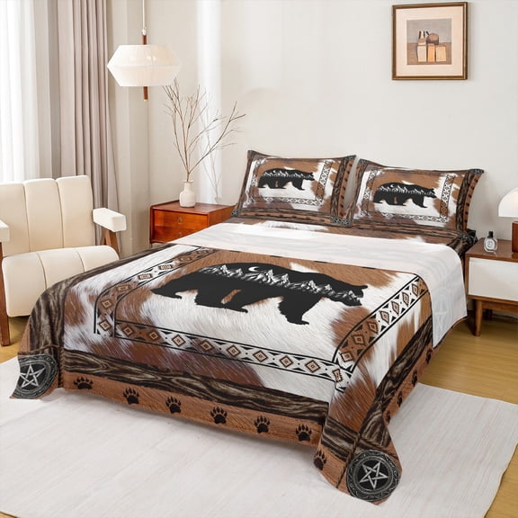 Homewish Animal Bear Twin Sheet Sets 3pcs for Kids Teens Adults,Cow Print Twin Fitted Sheet Microfiber,Tribal Aztec Breathable Flat Sheet,Microfiber Bedroom Decor