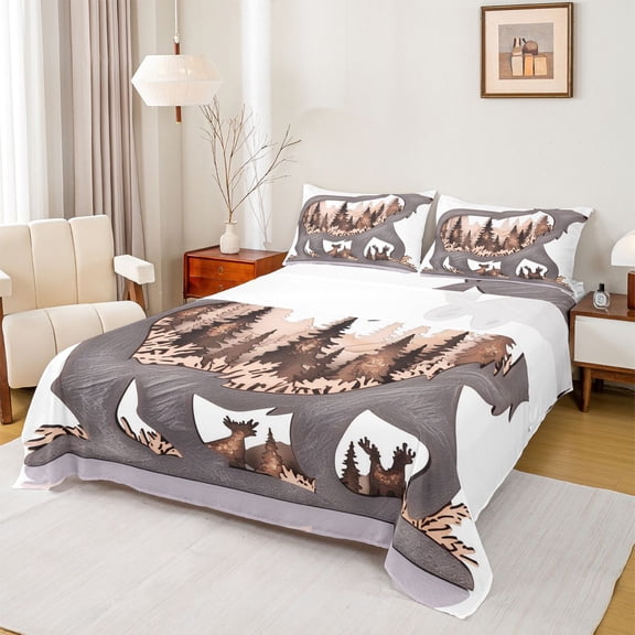 Homewish Animal Bear Twin Sheet Sets 3pcs for Teens Boys Girls,Jungle Wildlife Twin Fitted Sheet Microfiber,Moutain Jungle Breathable Flat Sheet,Luxury Bedroom Decor