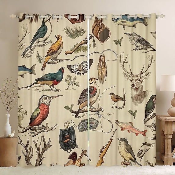 Homewish Animal Bird Deer Curtains Pack of 2 (42x84 Each) For Teens Boys Girls,Wildlife Hunting Curtains Blackout,Retro Vintage Bedroom Curtains,Breathable Home Decor