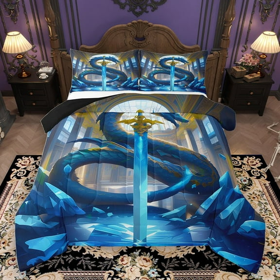 Homewish Animal Blue Dragon Boy 2pcs Bedding Comforter Set,Abstract Lightsaber Twin Comforter Sets,Magical Wildlife Breathable Bedding Set,Luxury Bedroom Decor,Reversible