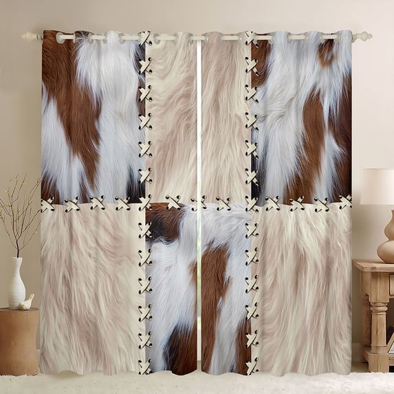 Homewish Animal Cattle Print Curtains Pack of 2 (42x84 Each) for Teenagers,Retro Vintage Aesthetic Curtains Blackout,Geometric Plaid Grid Patchwork Bedroom Curtains,Breathable Home Decor