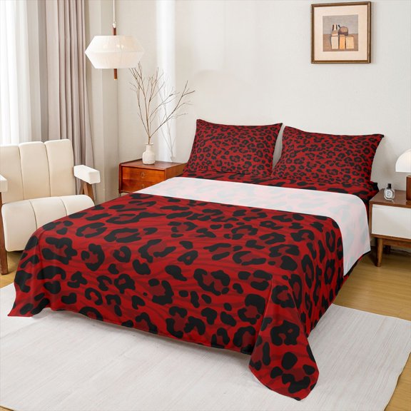 Homewish Animal Cheetah Print 3pcs Twin Sheet Sets For Female Men Teens,Abstract Geometric Stripes Twin Fitted Sheet,Wildlife Leopard Print Breathable Flat Sheet,Lightweight Room Decor