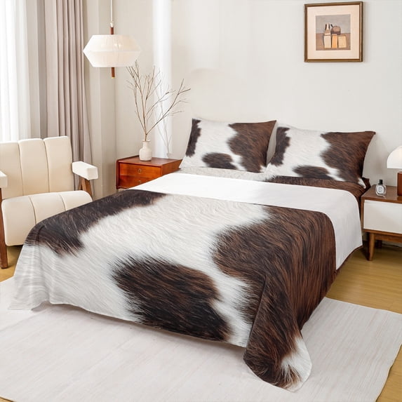 Homewish Animal Cow Print 4pcs Bed Sheets for Teens Boys Girls,Brown White King Sheets,Rustic Farmhouse Super Cozy Sheet Set,Breathable Home Decor