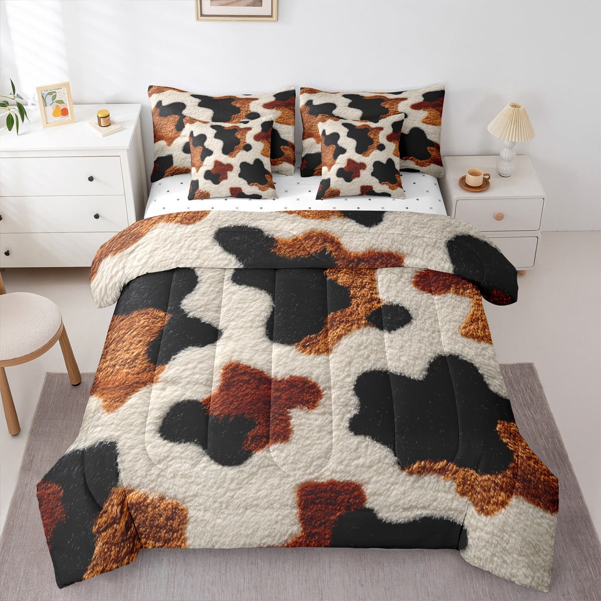 Homewish Animal Cow Print 7-Piece Full Bedding Set - Brown Black ...