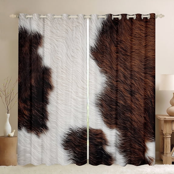 Homewish Animal Cow Print Blackout Curtains Set of 2 (52x84 Each) for Teens Boys Girls,Brown White Window Curtains,Rustic Farmhouse Curtains and Drapes,Breathable Home Decor