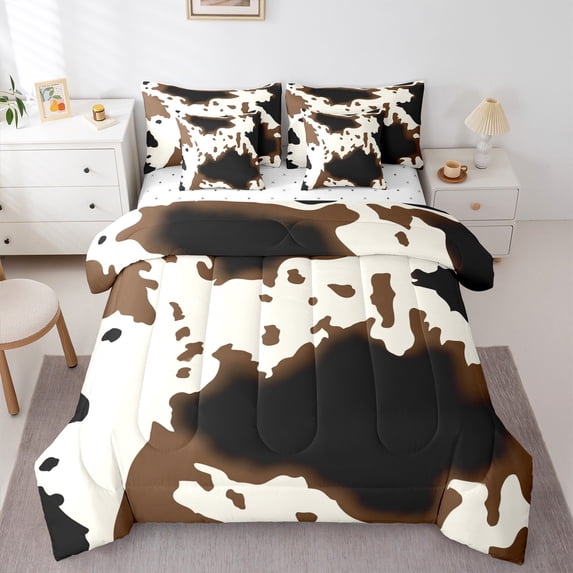 Homewish Animal Cow Print Twin Bedding Sets 7-Piece for Female Men Adults,Black White Bedding Comforter Set Microfiber,Rustic Farmhouse Breathable Sheet Sets,Lightweight Room Decor,Reversible