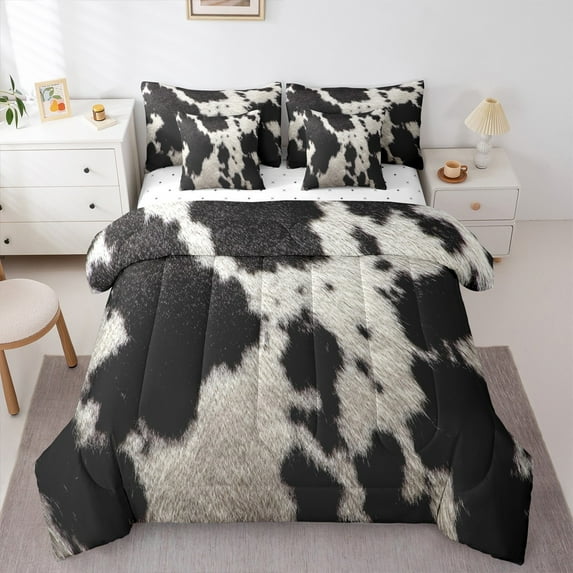Homewish Animal Cow Print 7-Piece Twin Bedding Set - Black White Farmhouse