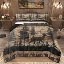 Homewish Animal Deer 2pcs Bedding Comforter Set For Teens Boys Girls,Jungle Wildlife Twin Comforter Sets,Retro Vintage Cabin Breathable Bedding Set,Breathable Home Decor,Reversible