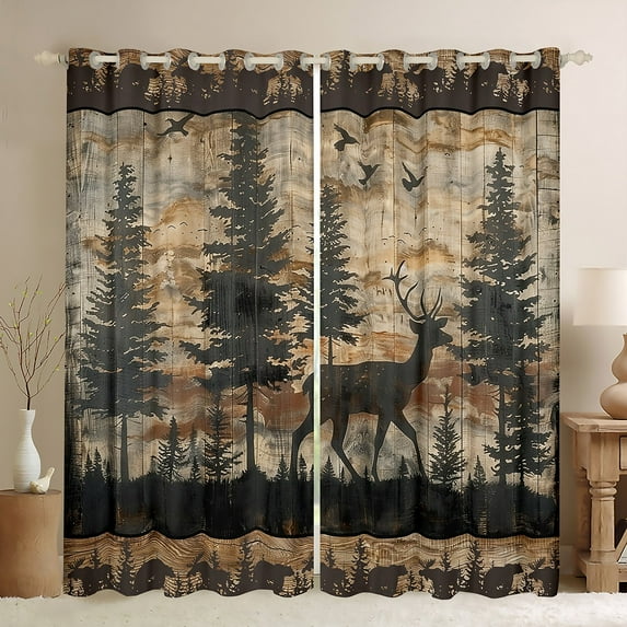 Homewish Animal Deer Black Out Curtains For Teens Boys Girls,Jungle Wildlife Curtains Pack of 2 (42x63 Each),Retro Vintage Cabin Bedroom Curtains,Breathable Home Decor