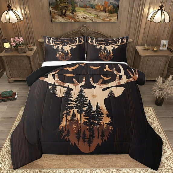 Homewish Animal Deer Full Size Comforter Sets 3-Piece for Teens Boys Girls,Jungle Wildlife Bedding Comforter Set,Lodge Cabin Lightweight Bedding Sets,Luxury Bedroom Decor,Reversible