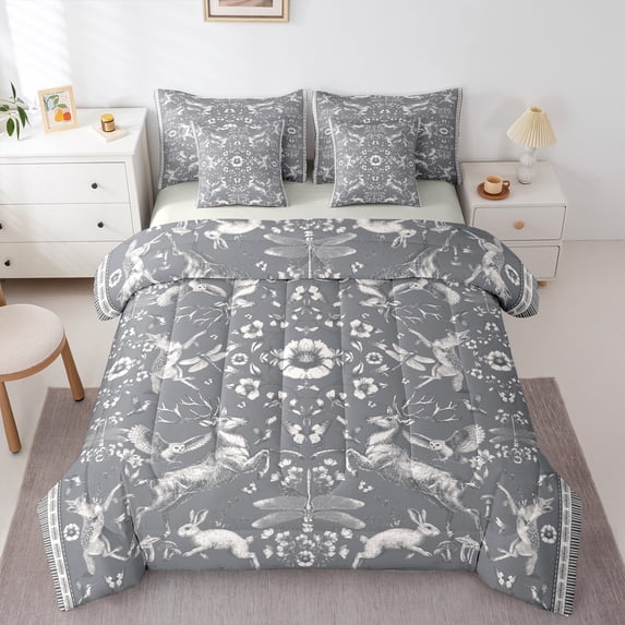 Homewish Animal Deer Rabbit Owl 7-Piece Bedding Comforter Set for Teens Boys Girls,Chic Flower King Bedding Sets,Exotic Style Ultra Soft Bed Sheets,Ultra Soft Home Decor,Reversible