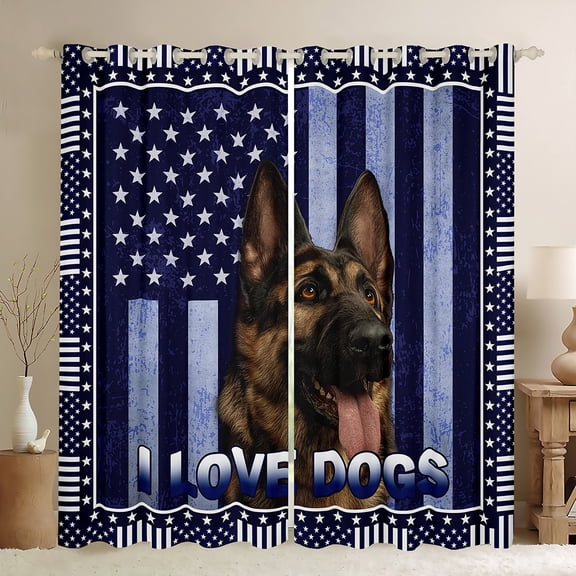 Homewish Animal Dog Black Out Curtains for Teens Men Adults Boys,USA Flag Curtains Pack of 2 (42x63 Each),Geometric Stars Stripes Bedroom Curtains,Super Cozy Room Decor