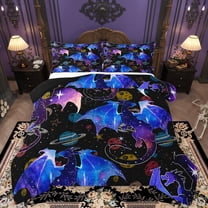 Homewish Animal Dragon 2pcs Bedding Comforter Set For Kids Teens,Universe Planet Twin Comforter Sets,Abstract Gradient Galaxy Breathable Bedding Set,Lightweight Room Decor,Reversible