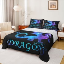 Homewish Animal Dragons Twin Sheet Sets 3pcs for Teens Boys Girls,Gradient Universe Galaxy Twin Fitted Sheet Microfiber,Starry Sky Breathable Flat Sheet,Lightweight Room Decor