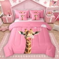 thumbnail image 1 of Homewish Animal Giraffe 7-Piece Twin Bedding Sets for Teens Boys Girls,Pink Brown Bedding Comforter Set,Pink Bubbles Breathable Sheet Sets,Ultra Soft Home Decor,Reversible, 1 of 8