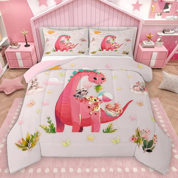 Homewish Animal Giraffe Dinosaur Bedding Comforter Set 2pcs for Teens Boys Girls,Kawaii Woodland Dino Twin Comforter Sets Microfiber,Cartoon Jungle Wildlife Breathable Bedding Set