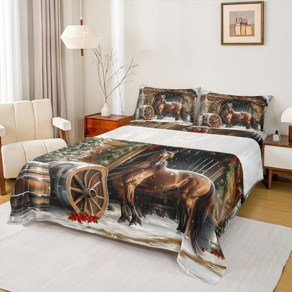 Homewish Animal Horse 4pcs Bed Sheets for Teens Boys Girls,Merry Christmas King Sheets,Rustic Farmhouse Super Cozy Sheet Set,Luxury Bedroom Decor