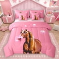 thumbnail image 1 of Homewish Animal Horse 7-Piece Twin Bedding Sets for Teens Boys Girls,Pink Brown Bedding Comforter Set,Rustic Farmhouse Breathable Sheet Sets,Ultra Soft Home Decor,Reversible, 1 of 8