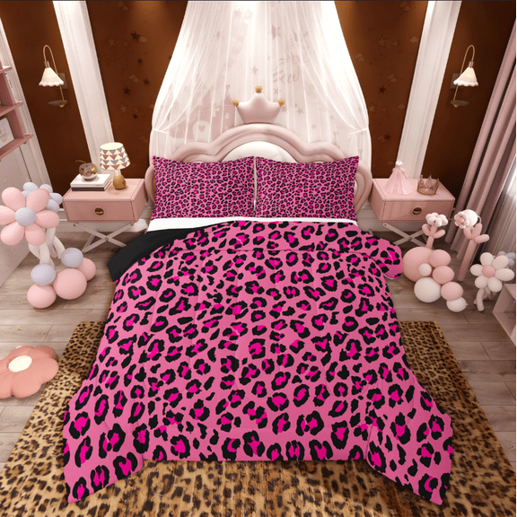 Homewish Animal Leopard Cheetah Print 3 Pieces Queen Comforter Set for Children Teens Adults,Abstract Geometric Ultra Soft Bedding Sets,Exotic Style Bedding Comforter Set Breathable