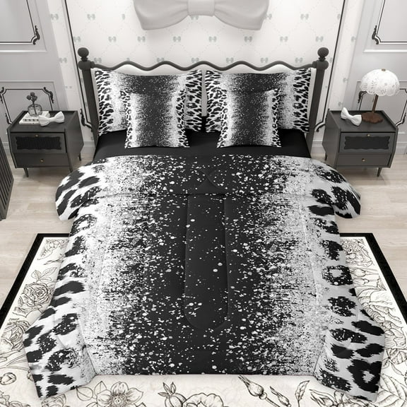 Homewish Animal Leopard Cheetah Print 7-Piece Twin Bedding Sets For Teens Adults,Bling Glitter Bedding Comforter Set,Abstract Gradient Breathable Sheet Sets,Breathable Home Decor,Reversible