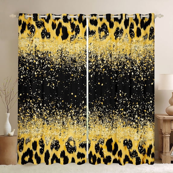 Homewish Animal Leopard Cheetah Print Blackout Curtains Set of 2 (52x84 Each) For Teens Adults,Bling Glitter Window Curtains,Abstract Gradient Curtains and Drapes,Breathable Home Decor