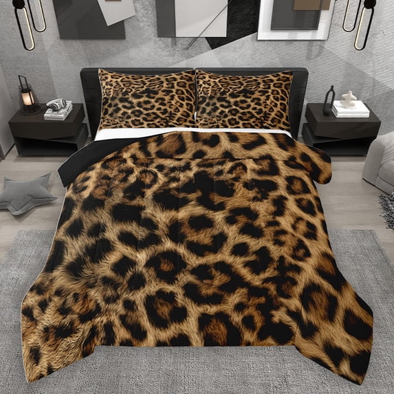 Homewish Animal Leopard Print 2pcs Bedding Comforter Set for Teens Boys Girls,Woodland Wildlife Twin Comforter Sets,Black Brown Breathable Bedding Set,Lightweight Room Decor,Reversible